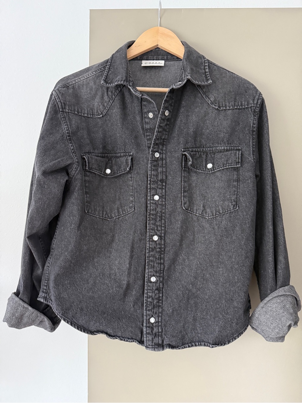 Charcoal Washed Denim Button-Down Shirt